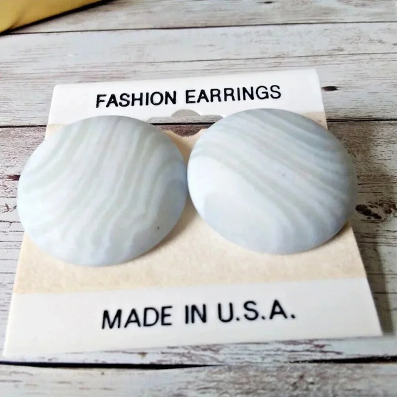 Unbranded Jewelry - Vintage 1980s Blue & Gray Planet Swirl Earrings New On Cards